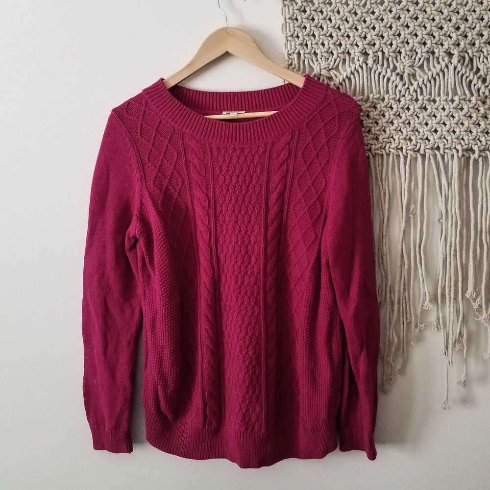 Talbots Raspberry Cable Knit Sweater